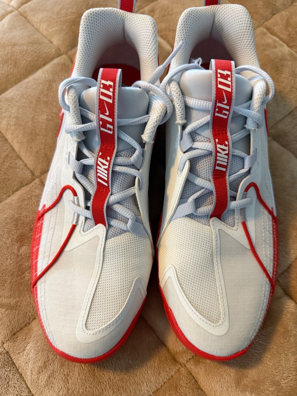 Nike Men’s GRT Cut 03 Sneakers - White with orange Accents, 7Y